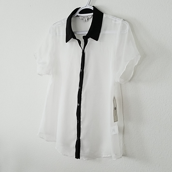 Adam Levine White Black Sheer Button Down Top - Picture 2 of 5